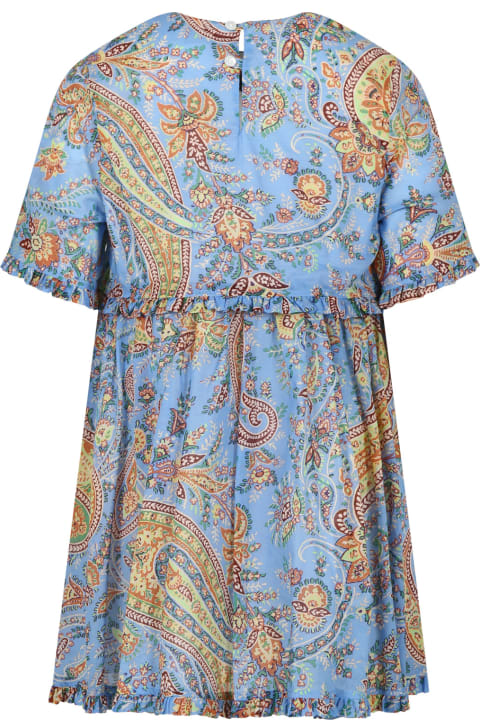 Etro for Kids Etro Light Blue Dress For Girl With Paisley Pattern