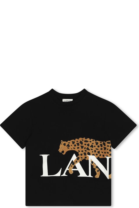 Topwear for Boys Lanvin Black T-shirt With Jaguar Print And Lanvin Logo