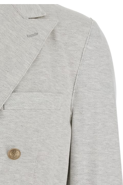 Eleventy for Men Eleventy Grey Double-breasted Jacket With Peak Revers And Rear English Vent In Viscose Blend Stretch Man