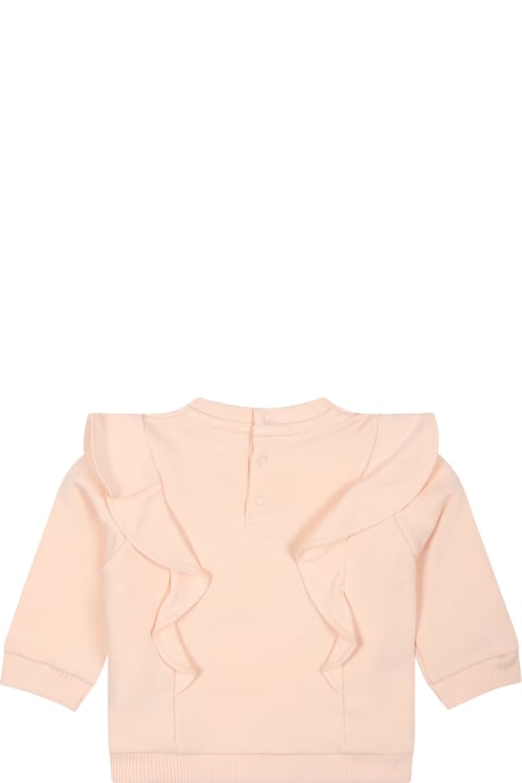 ベビーボーイズ トップス Chloé Pink Sweatshirt For Baby Girl With Logo