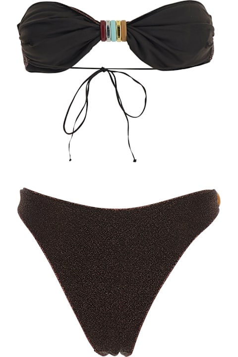 Homeware Oseree 'lumiere' Brown Bikini With Metal Ring Details And Tie Closure In Tech Fabric Woman
