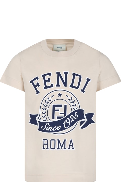 Fendi Topwear for Boys Fendi Beige T-shirt For Kids With Logo Print