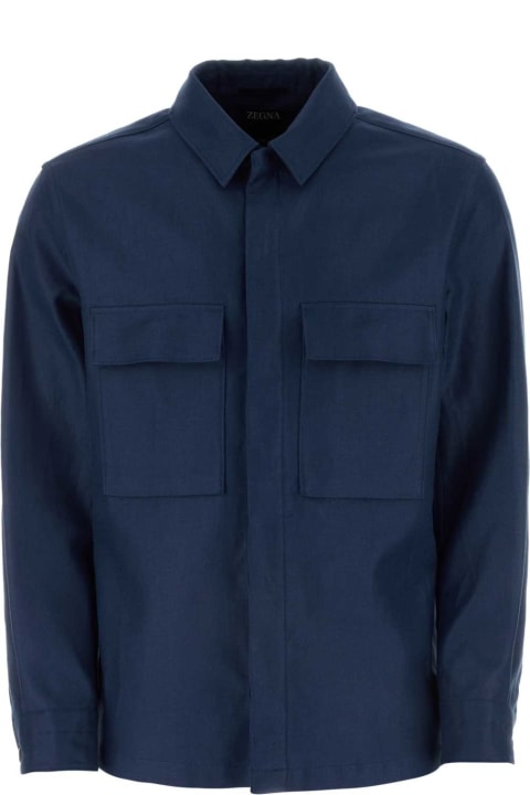 Zegna Clothing for Men Zegna Blue Linen Shirt
