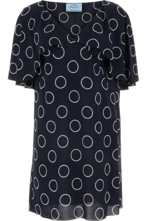 Prada Clothing for Women Prada Polka Dot V-neck Crepe Mini Dress