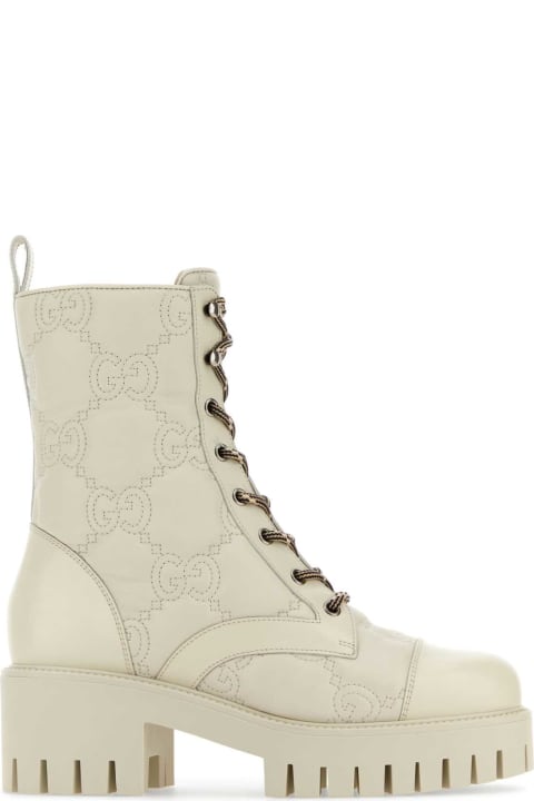 Boots for Women Gucci Ivory Leather Ankle Boots