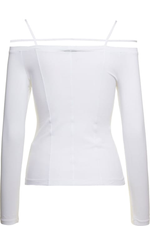 ウィメンズ Jacquemusのトップス Jacquemus 'sierra' White Long-sleeve Top With Logo Detail In Jersey Woman