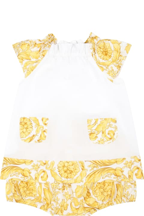 Versace Bottoms for Baby Girls Versace White Set For Baby Girl With Baroque Print