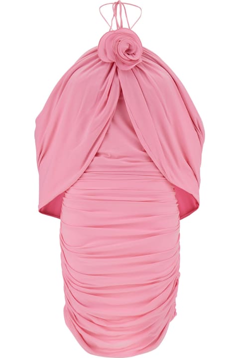 Dresses for Women Magda Butrym Mini Pink Dress With Cape And Rose Patch In Stretch Polyamide Woman