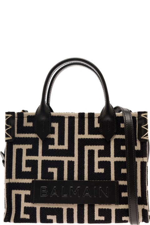 Bags for Women Balmain 'b-army' Black And White Tote Bag With Logo Patch And Monogram In Canvas Woman