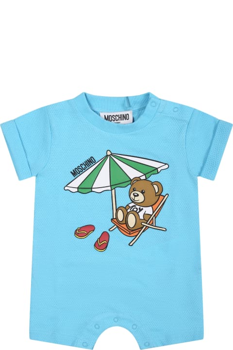 Sale for Baby Boys Moschino Light Blue Romper For Baby Boy With Teddy Bear