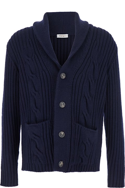 Kangra for Women Kangra Blue Cardigan With Shawl Collar And Interwoven Design In Wool Man