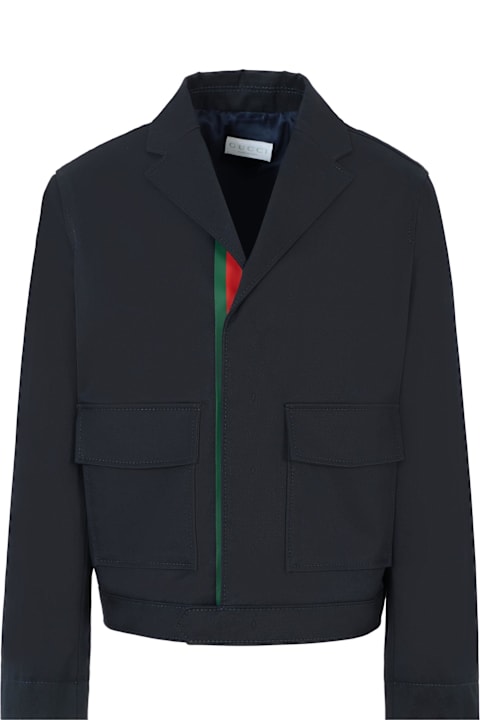 Homeware Gucci Blue Jacket For Boy With Web Detail