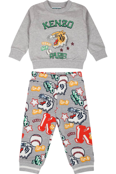 Bottoms for Baby Boys Kenzo Kids Grey T-shirt For Baby Boy With Tigre And Logo