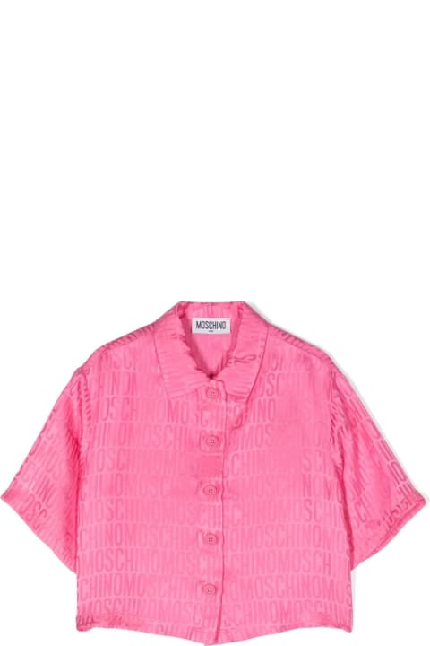 ガールズ Moschinoのシャツ Moschino Pink Shirt With All-over Jacquard Logo