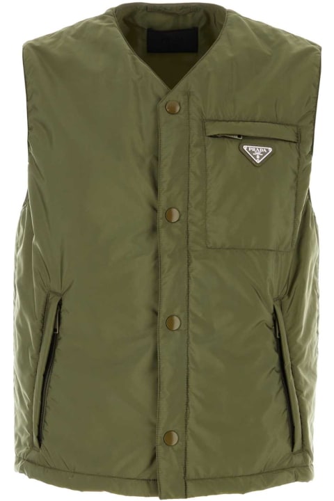 vans vn0a3hyj type stacker oversized mens pullover hoodie white black for Men Prada Army Green Nylon Sleeveless Padded Jacket