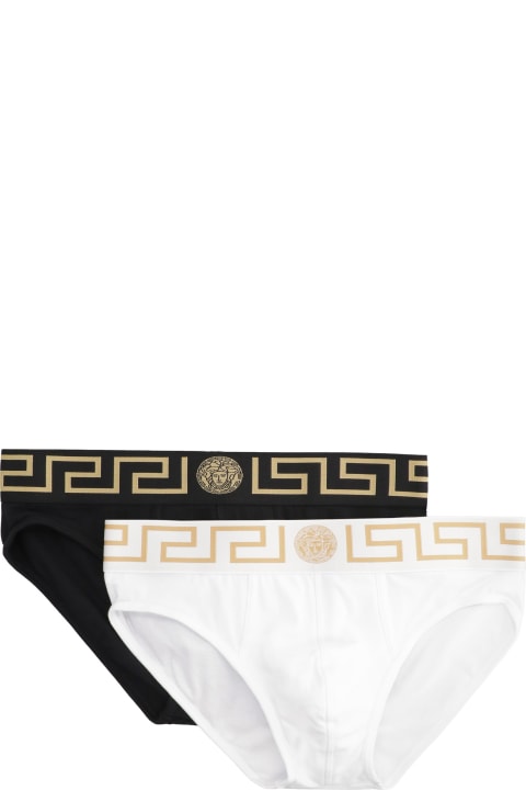 メンズ Versaceのアンダーウェア Versace Set Of Two Cotton Briefs With Logoed Elastic Band