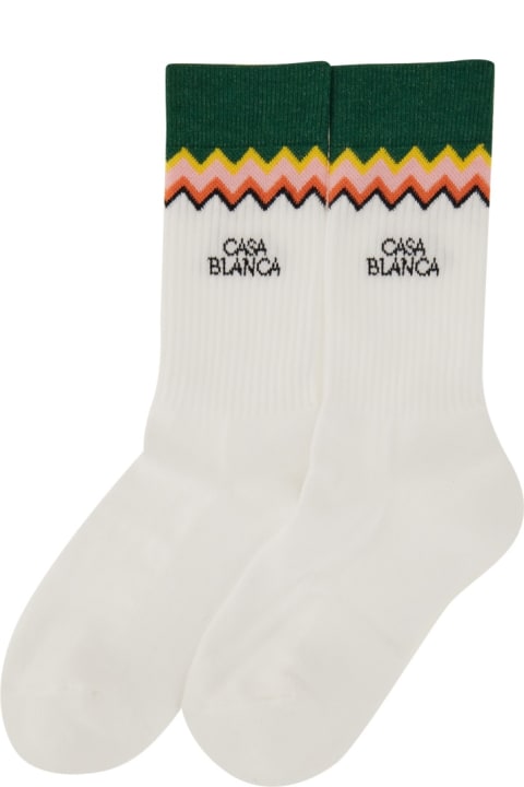 Casablanca Underwear for Women Casablanca White Socks With Logo And Chevron Pattern