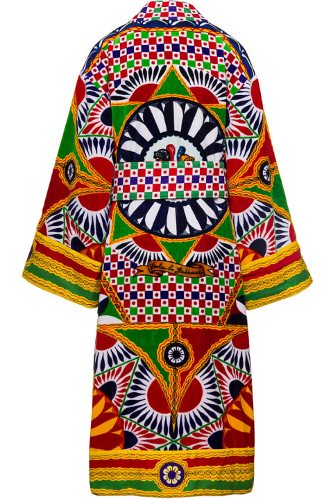 ウィメンズ Dolce & Gabbanaの水着 Dolce & Gabbana Multicolor Kimono Bathrobe With All-over Carretto Siciliano Print In Cotton Dolce & Gabbana