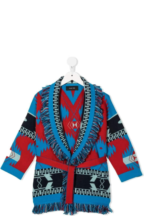 Alanui for Kids Alanui Kids Icon Cardigan In Blue And Red Cashmere