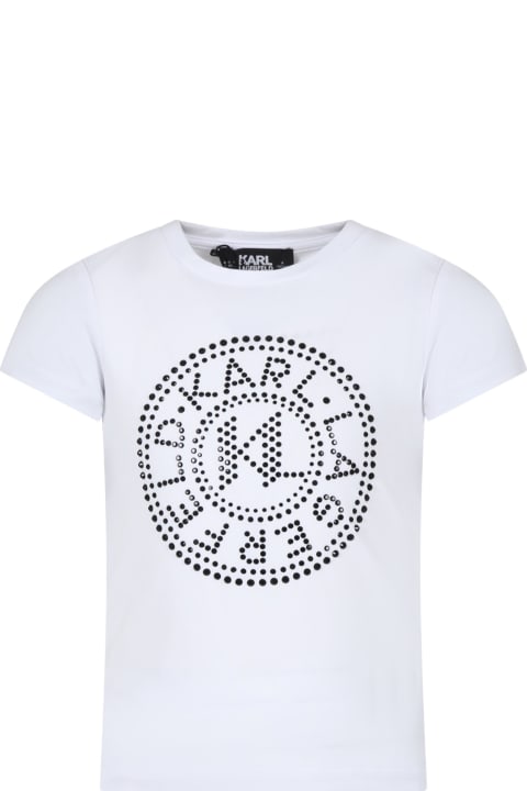 T-Shirts & Polo Shirts for Girls Karl Lagerfeld Kids White T-shirt For Girl With Rhinestone Logo Print