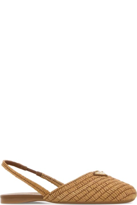 Prada Camel Raffia Ballerinas
