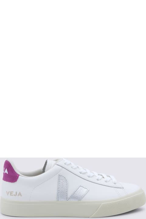 Veja White, Silver And Violet Leather Campo Sneakers