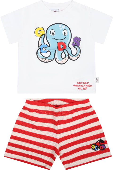 GCDS Mini Bottoms for Baby Boys GCDS Mini Striped Baby Boy Set With Octopus