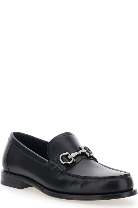 Ferragamo for Kids Ferragamo Black Loafers With Metal Ganicini Detail On The Front In Leather Man