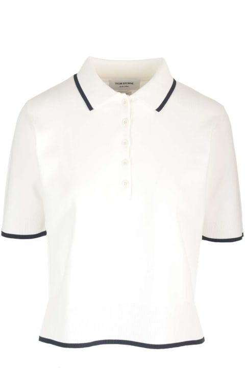 Thom Browne Topwear for Women Thom Browne Rib-stitch Short-sleeved Polo Shirt