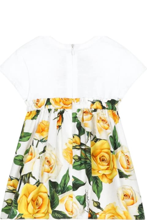 Dolce & Gabbana Dresses for Baby Girls Dolce & Gabbana Jersey And Poplin Dress With Dg Logo And Yellow Rose Print