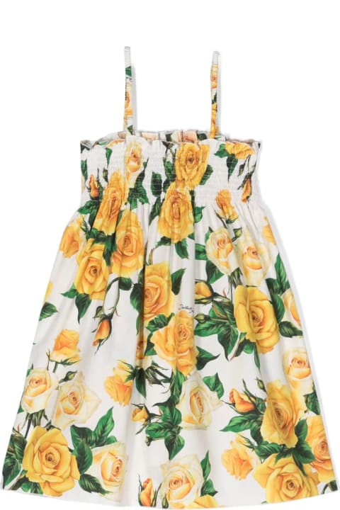 Dresses for Girls Dolce & Gabbana White Sundress With Yellow Rose Print