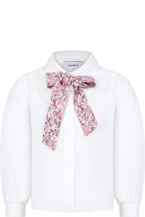 ガールズ Simonettaのシャツ Simonetta White Shirt For Girl With Bow
