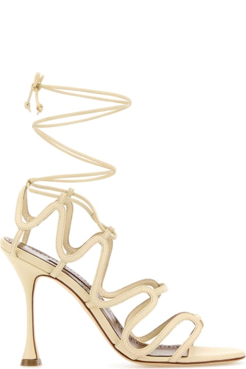 Manolo Blahnik لـ Kids Manolo Blahnik Cream Leather Fawda Sandals