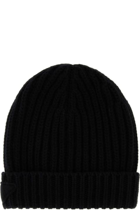 Prada Hats for Women Prada Black Wool Blend Beanie Hat