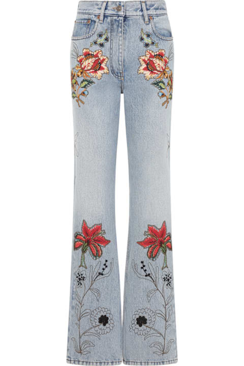Valentino for Kids Valentino Denim 5 Pockets Embroidered Flowers Jeans