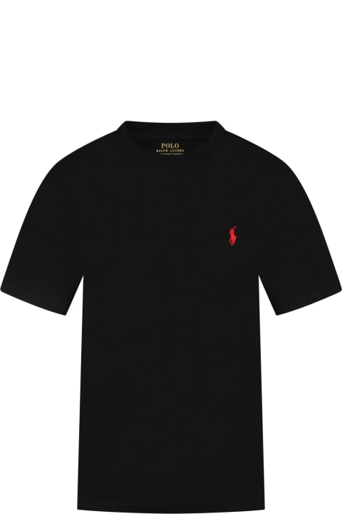 Homeware Ralph Lauren Black T-shirt For Kids With Blue Pony Logo