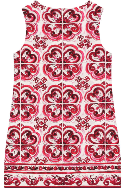 Dolce & Gabbana for Girls Dolce & Gabbana Short Dress In Cady With Fuchsia Majolica Print