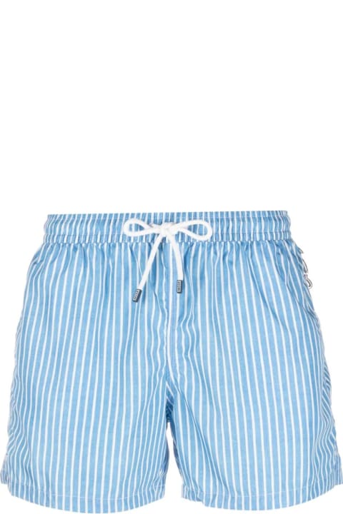 Swimwear for Men Fedeli Sky Blue And White Striped Swim Shorts