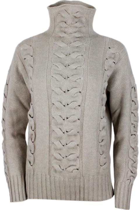 High-necked Sweater In Cashmere Wool And Silk