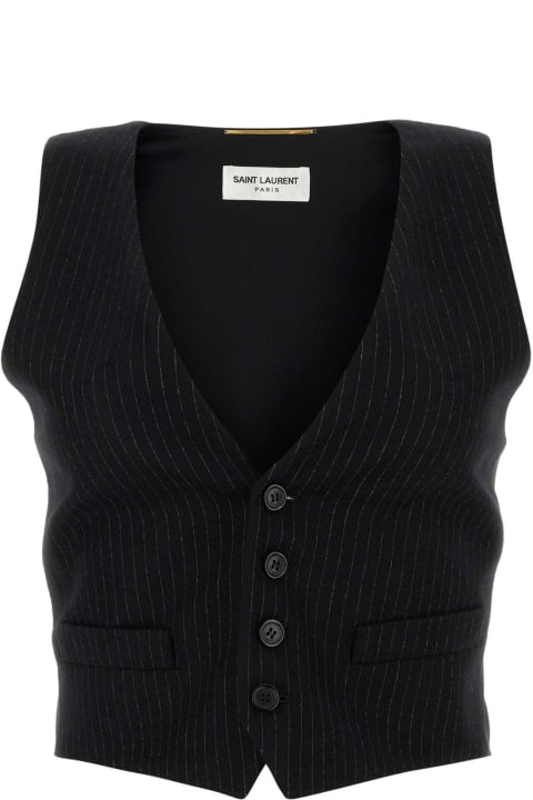 Saint Laurent Coats & Jackets for Women Saint Laurent Embroidered Wool Blend Vest