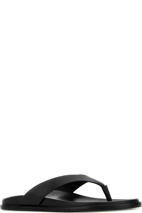 Stuart Weitzman Black Leather Thong Slippers