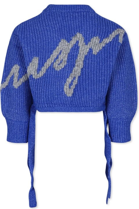 MSGM for Kids MSGM Blue Crop Cardigan For Girl With Logo