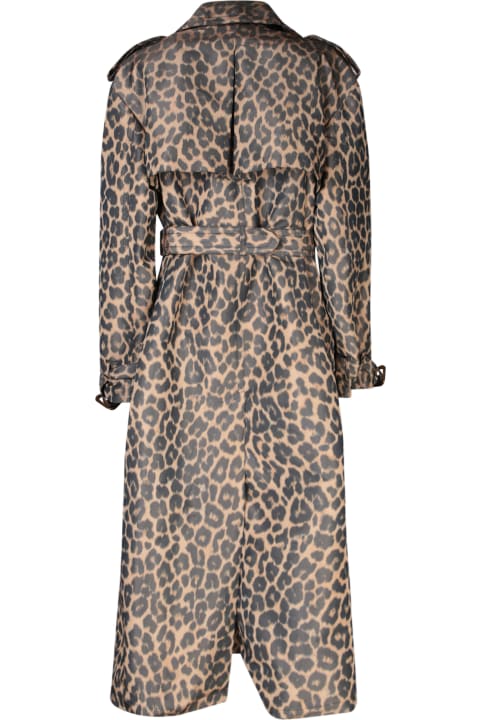 Coats & Jackets for Women Roberto Cavalli Beige Black Leopard Taffeta Trench