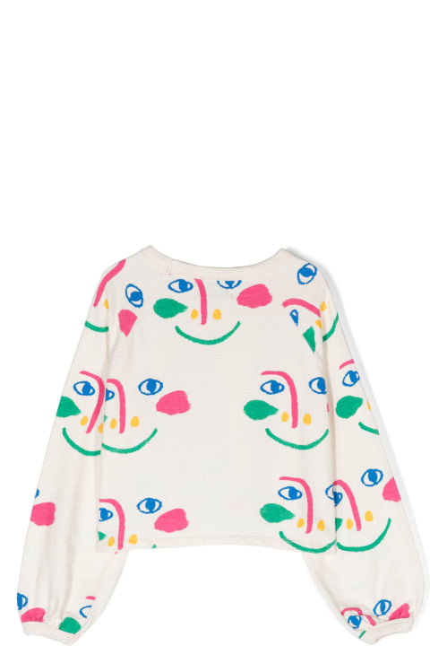 Bobo Choses Topwear for Girls Bobo Choses Ivory Sweatshirt For Girl With All-over Multicolor Face