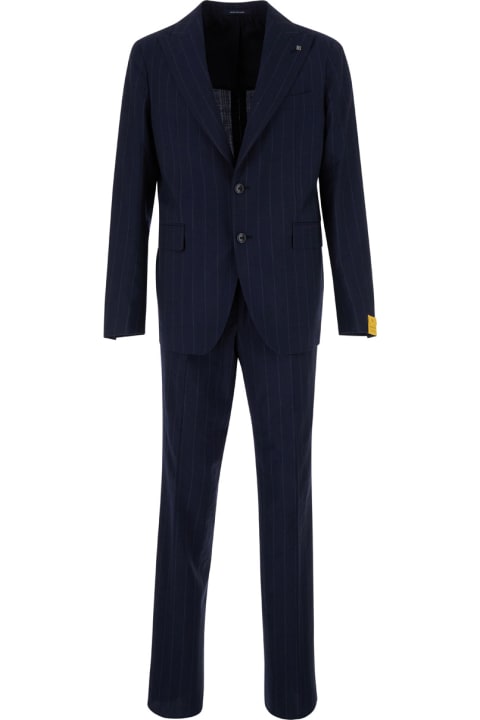 Tagliatore for Men Tagliatore Blue Pinstripe One-breasted Suit In Virgin Wool Man