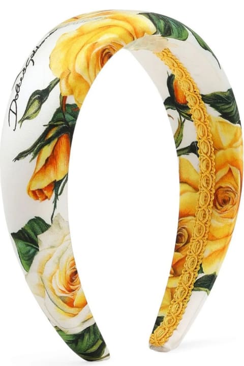 Dolce & Gabbana Accessories & Gifts for Baby Girls Dolce & Gabbana Satin Headband With Yellow Rose Print