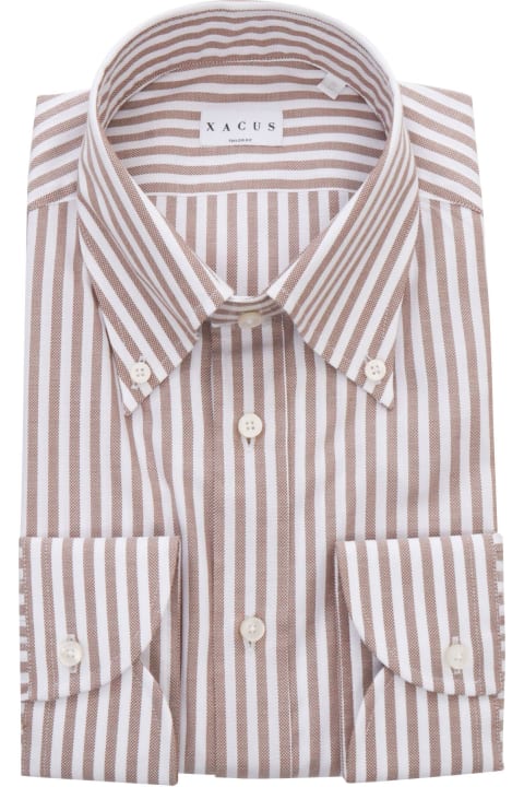 Xacus Shirts for Men Xacus Brown Striped Cotton Shirt