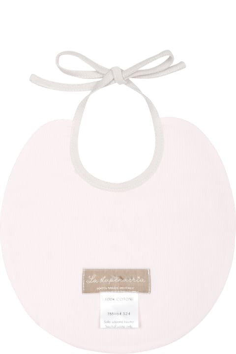 Accessories & Gifts for Baby Girls La stupenderia Beige Bib For Baby Girl With Hearts And Writing