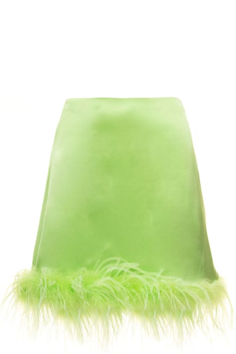 Green Feathers Trim Mini Skirt In Silk Woman Verguenza
