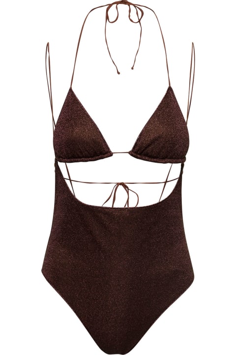 Swimwear for Women Oseree 'lumiere Kini Maillot' Brown Swimsuit With Cut-out Detail In Lurex Woman